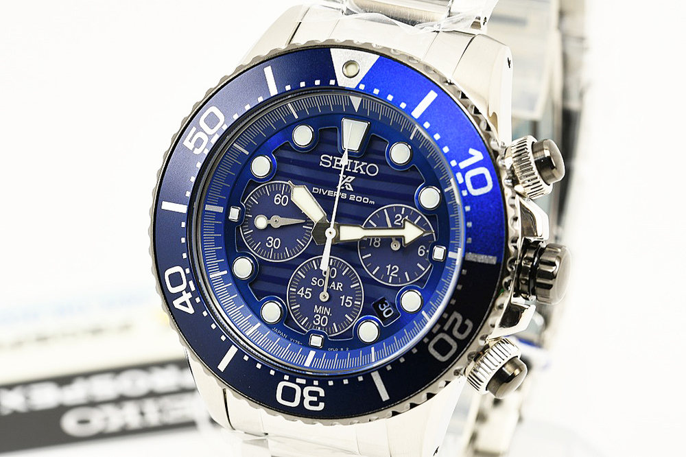 セイコー SEIKO プロスペックス ダイバー メンズ腕時計 クロノグラフ ソーラー ブルー 海外モデル SSC675J1 新品｜ここほれ