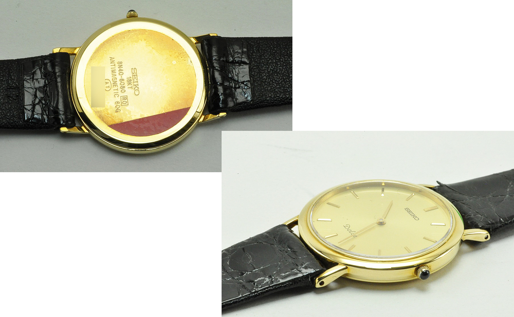 セイコー SEIKO ドルチェ メンズ腕時計 18KT Qz 革ベルト 8N40-6080 
